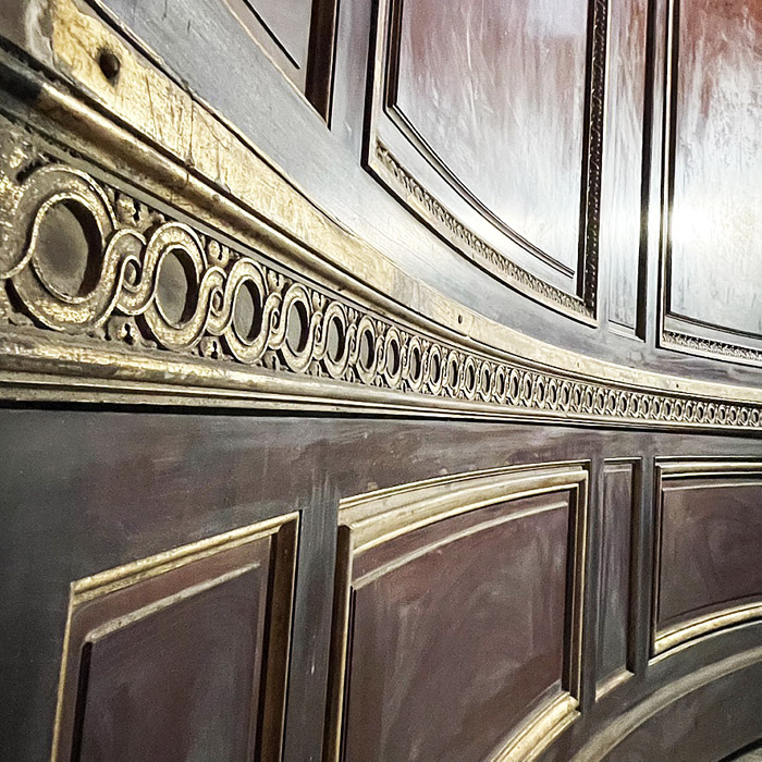 Detail of the Mahogany panelling on display at LASSCO