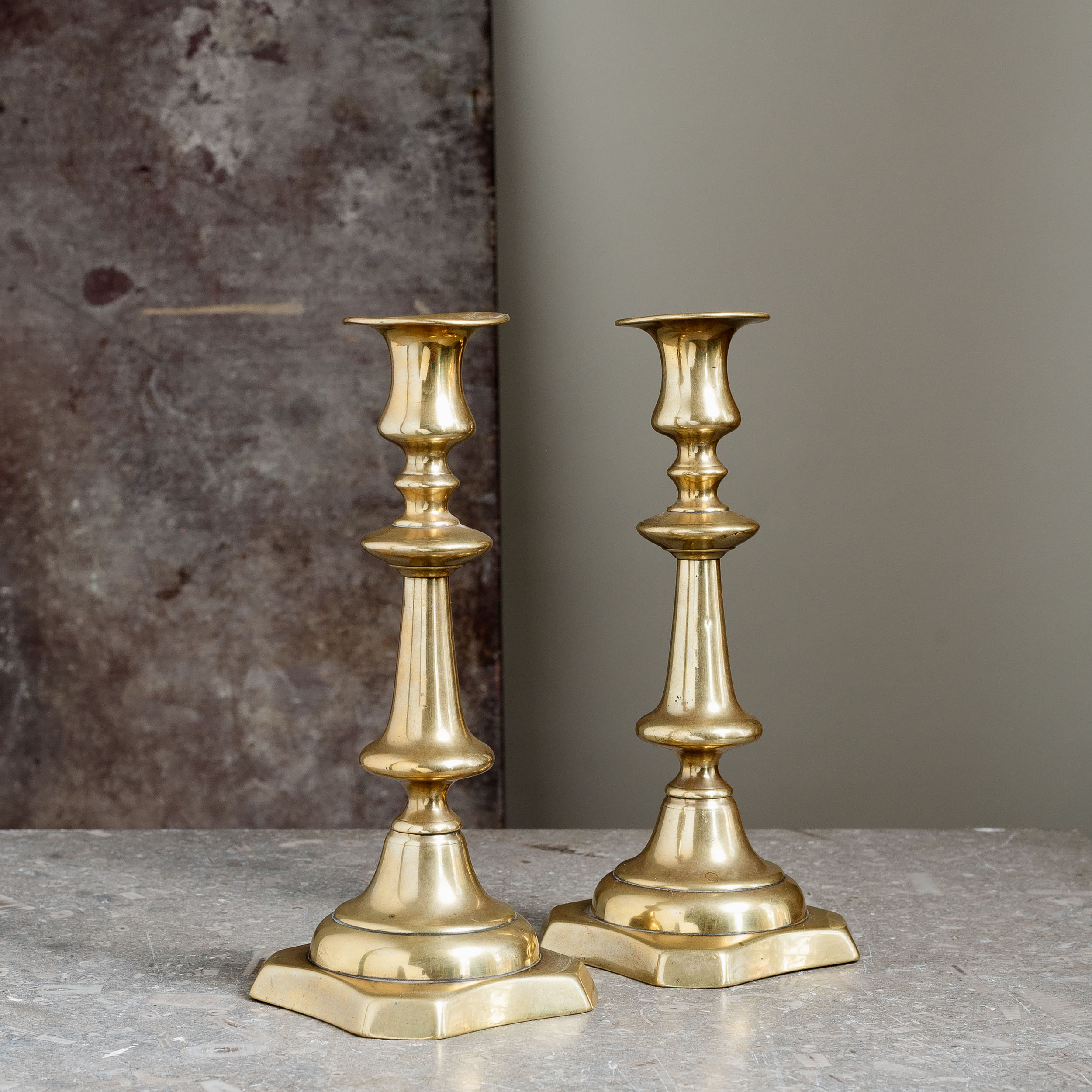 Pair of William IV brass candlesticks - LASSCO - England's prime